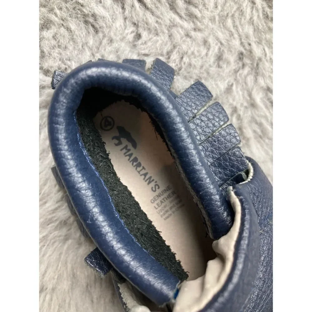 Marrians navy leather mini moccasins